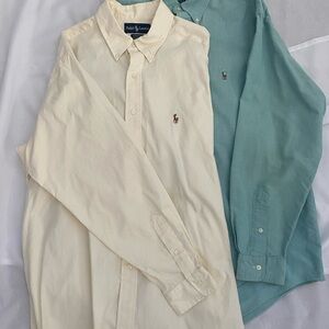 Ralph Lauren Men's Cream and Teal Button Down Shirts- Lot of 2